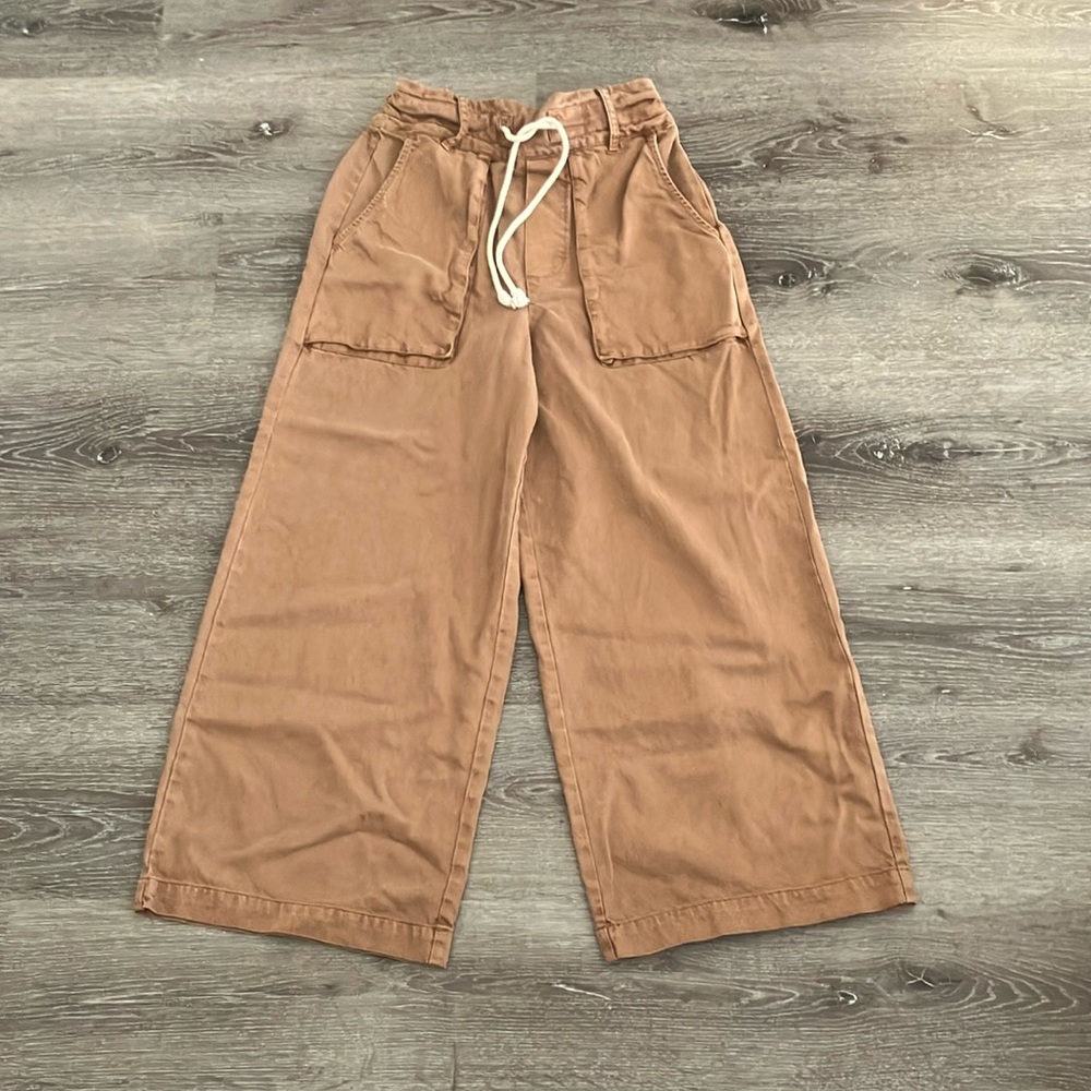 YFB women’s Wide-Leg Tan ankle Pants with Drawstring Size:XS